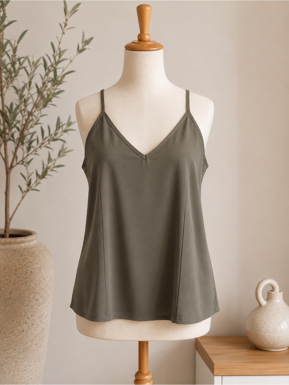 Green/Gray V-Neck Spaghetti Strap Tank Top